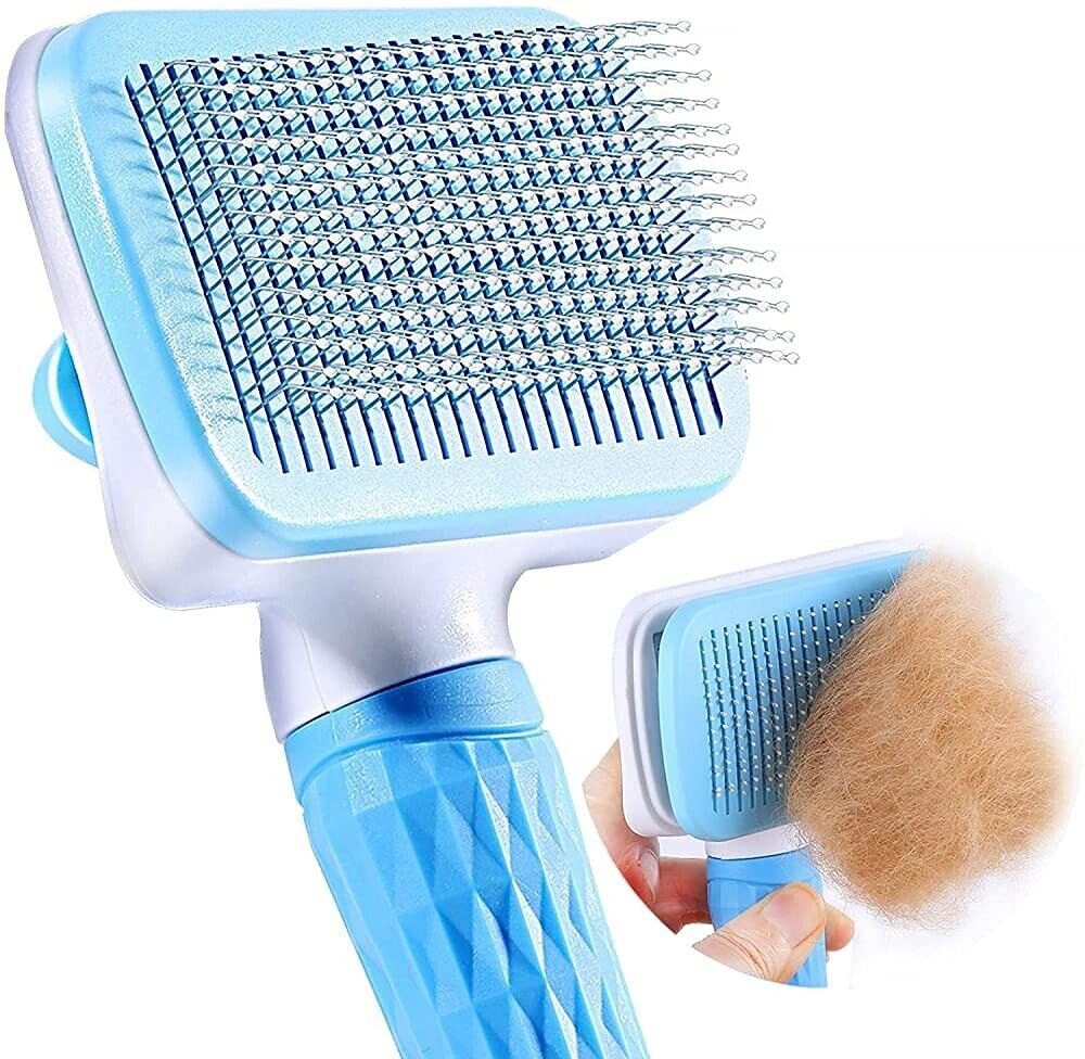 Handle Shedding Pet Hair Brush - Effortless Grooming and Self-Cleaning Tool for Dogs and Cats
