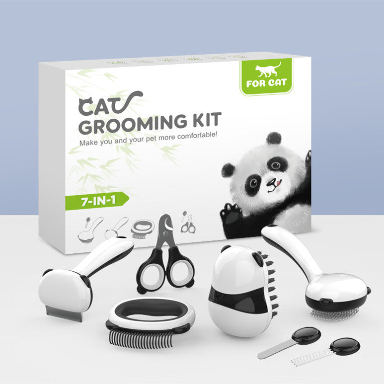 Panda Model Pet Grooming Cat Comb & Bathing Brush Set - Complete Grooming Solution
