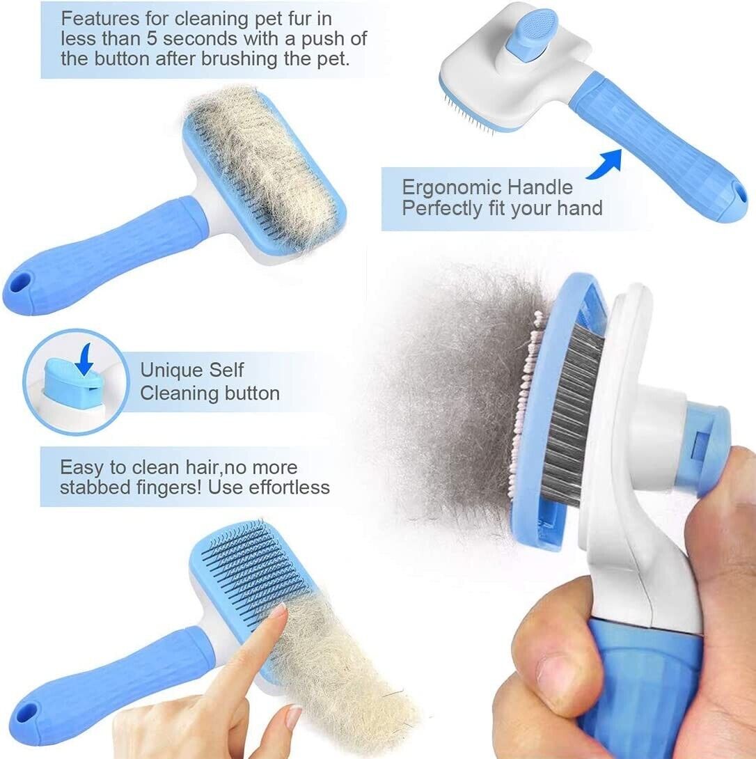 Handle Shedding Pet Hair Brush - Effortless Grooming and Self-Cleaning Tool for Dogs and Cats